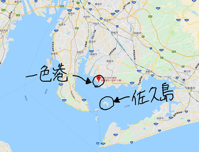 島 行き方 佐久 愛知県西尾市一色町佐久島のシンプル地図（縮尺8）